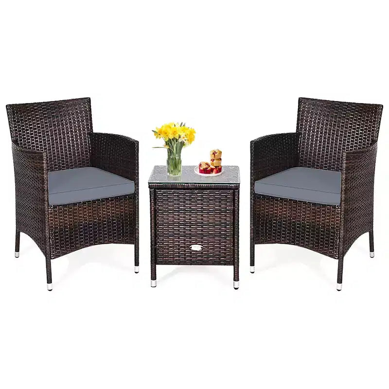Costway Outdoor 3-teiliges PE Rattan Lounge Set mit Stühlen und Couchtisch für den Garten