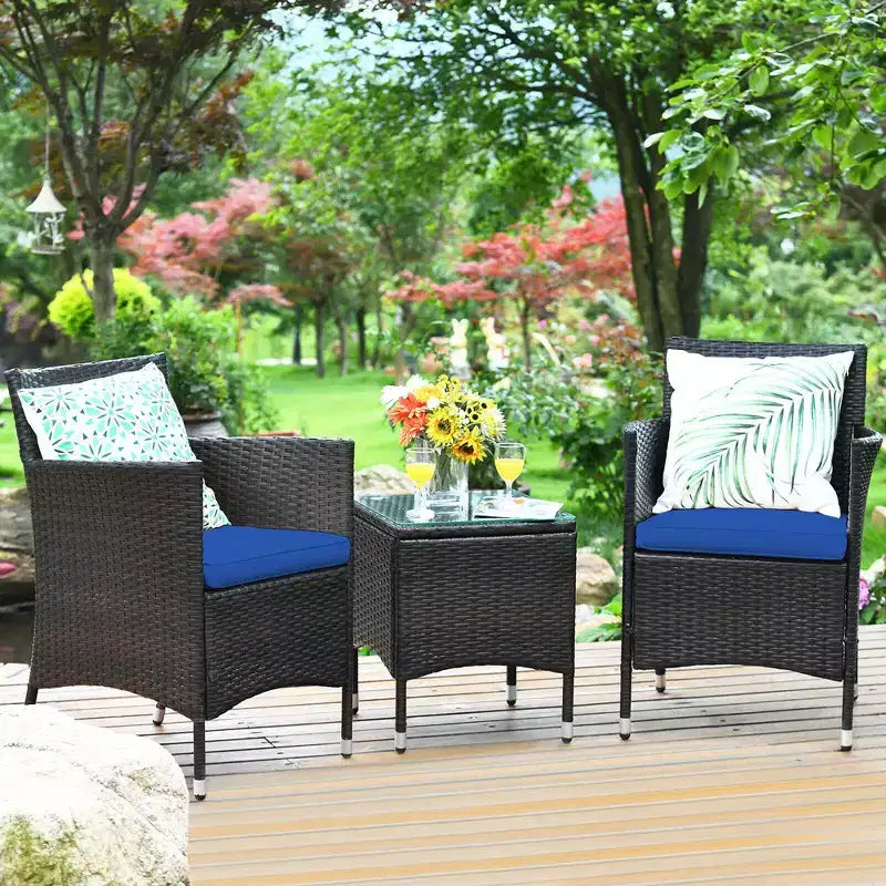 Costway Outdoor 3-teiliges PE Rattan Lounge Set mit Stühlen und Couchtisch für den Garten