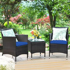Costway Outdoor 3-teiliges PE Rattan Lounge Set mit Stühlen und Couchtisch für den Garten