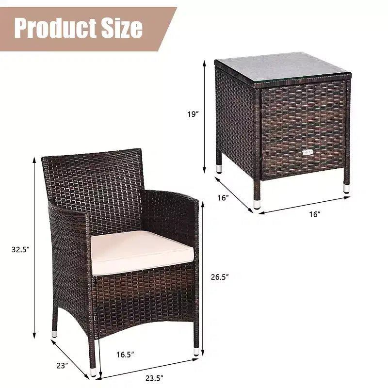 Costway Outdoor 3-teiliges PE Rattan Lounge Set mit Stühlen und Couchtisch für den Garten