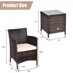 Costway Outdoor 3-teiliges PE Rattan Lounge Set mit Stühlen und Couchtisch für den Garten