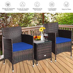 Costway Outdoor 3-teiliges PE Rattan Lounge Set mit Stühlen und Couchtisch für den Garten