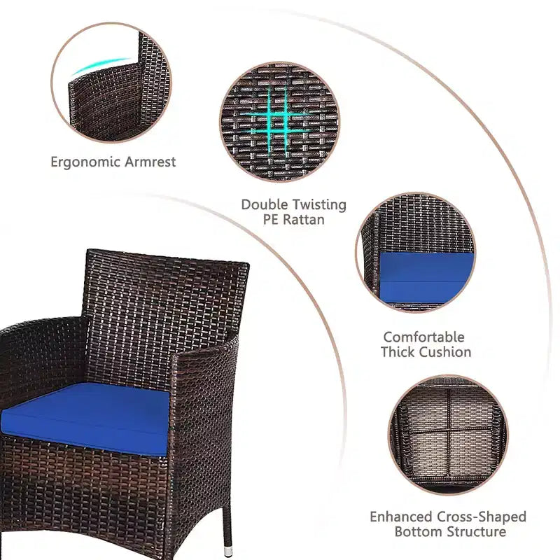 Costway Outdoor 3-teiliges PE Rattan Lounge Set mit Stühlen und Couchtisch für den Garten