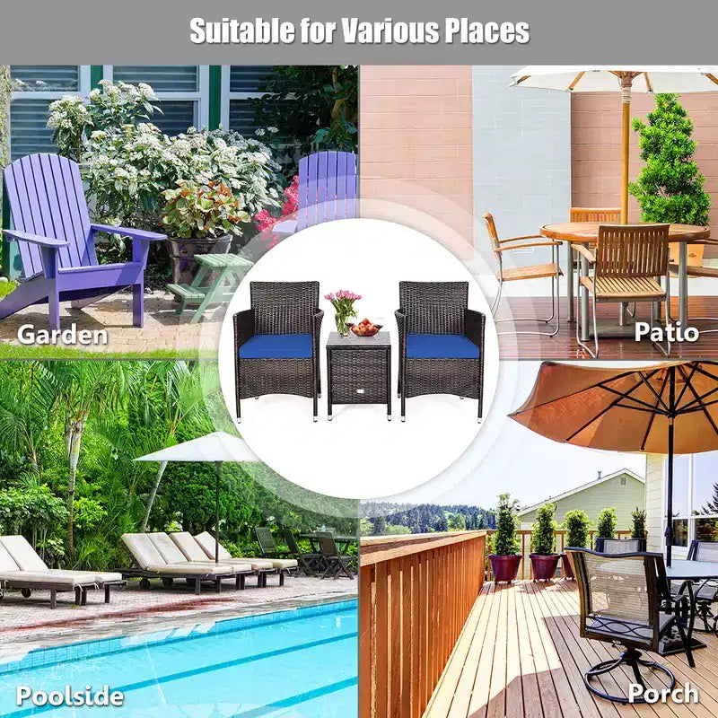 Costway Outdoor 3-teiliges PE Rattan Lounge Set mit Stühlen und Couchtisch für den Garten