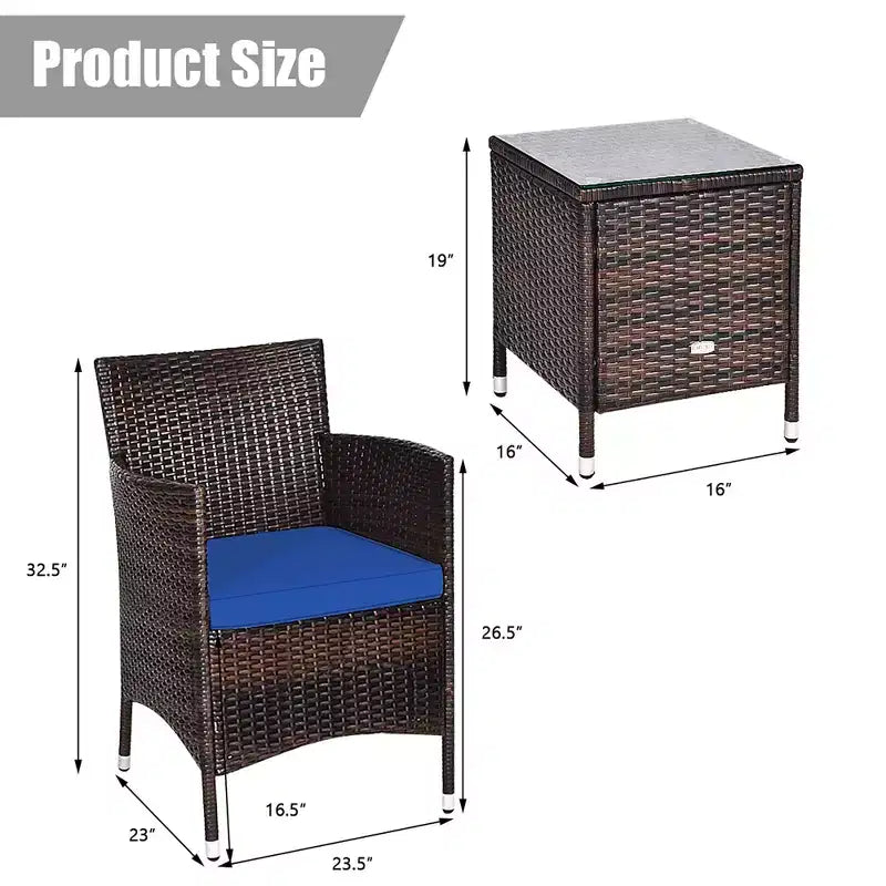 Costway Outdoor 3-teiliges PE Rattan Lounge Set mit Stühlen und Couchtisch für den Garten