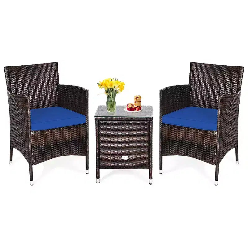 Costway Outdoor 3-teiliges PE Rattan Lounge Set mit Stühlen und Couchtisch für den Garten