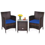 Costway Outdoor 3-teiliges PE Rattan Lounge Set mit Stühlen und Couchtisch für den Garten