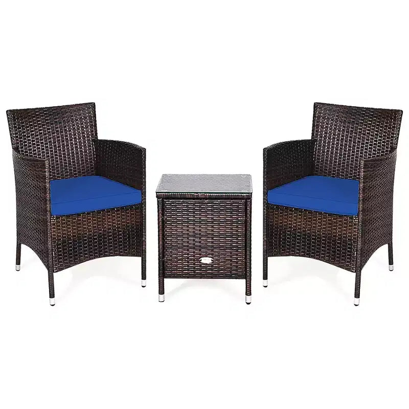 Costway Outdoor 3-teiliges PE Rattan Lounge Set mit Stühlen und Couchtisch für den Garten