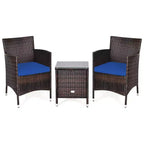 Costway Outdoor 3-teiliges PE Rattan Lounge Set mit Stühlen und Couchtisch für den Garten