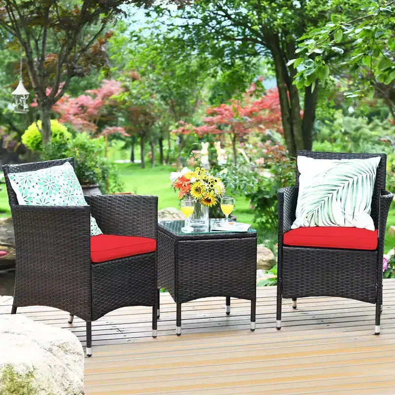 Costway Outdoor 3-teiliges PE Rattan Lounge Set mit Stühlen und Couchtisch für den Garten