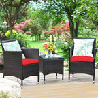 Costway Outdoor 3-teiliges PE Rattan Lounge Set mit Stühlen und Couchtisch für den Garten