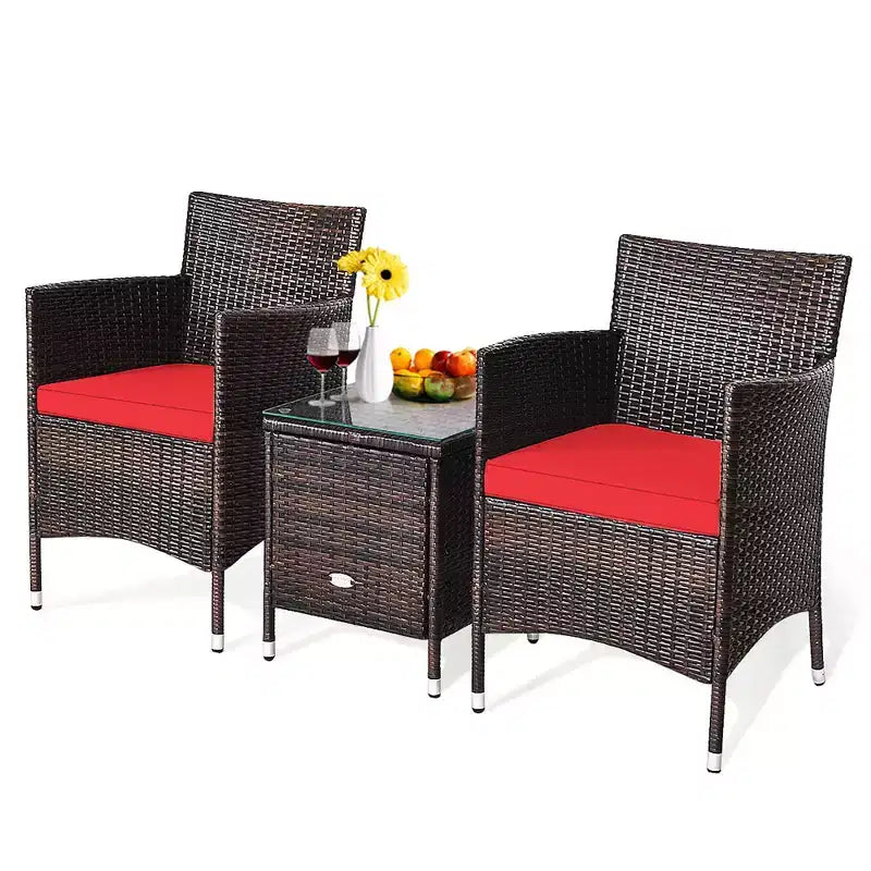 Costway Outdoor 3-teiliges PE Rattan Lounge Set mit Stühlen und Couchtisch für den Garten