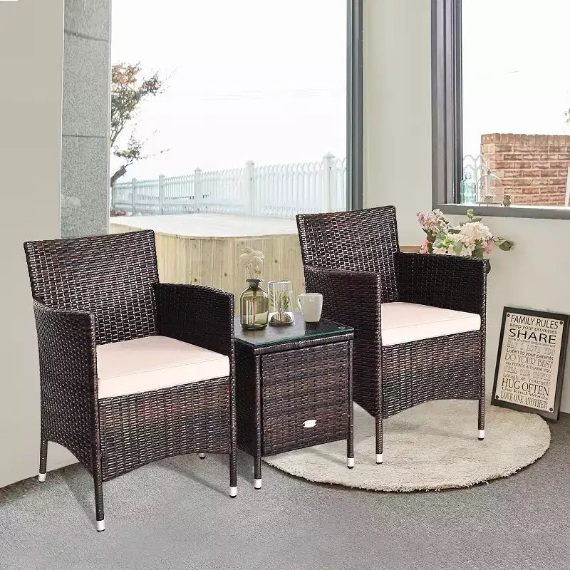 Costway Outdoor 3-teiliges PE Rattan Lounge Set mit Stühlen und Couchtisch für den Garten