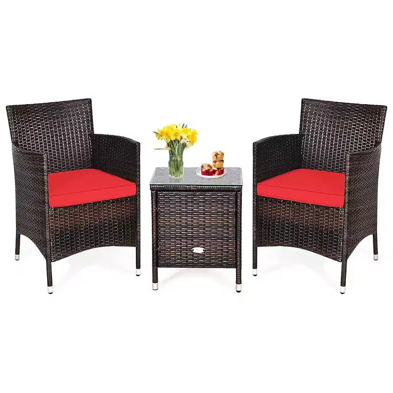 Costway Outdoor 3-teiliges PE Rattan Lounge Set mit Stühlen und Couchtisch für den Garten