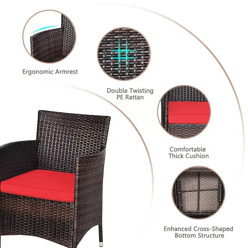 Costway Outdoor 3-teiliges PE Rattan Lounge Set mit Stühlen und Couchtisch für den Garten