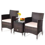 Costway Outdoor 3-teiliges PE Rattan Lounge Set mit Stühlen und Couchtisch für den Garten