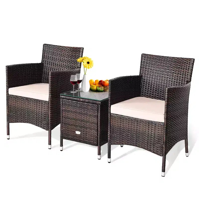 Costway Outdoor 3-teiliges PE Rattan Lounge Set mit Stühlen und Couchtisch für den Garten