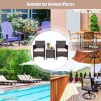 Costway Outdoor 3-teiliges PE Rattan Lounge Set mit Stühlen und Couchtisch für den Garten