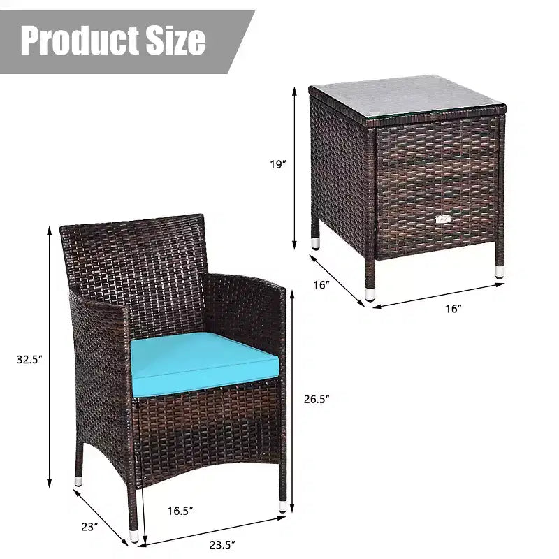 Costway Outdoor 3-teiliges PE Rattan Lounge Set mit Stühlen und Couchtisch für den Garten