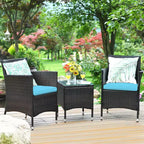 Costway Outdoor 3-teiliges PE Rattan Lounge Set mit Stühlen und Couchtisch für den Garten