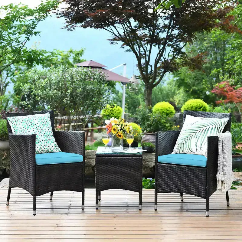 Costway Outdoor 3-teiliges PE Rattan Lounge Set mit Stühlen und Couchtisch für den Garten