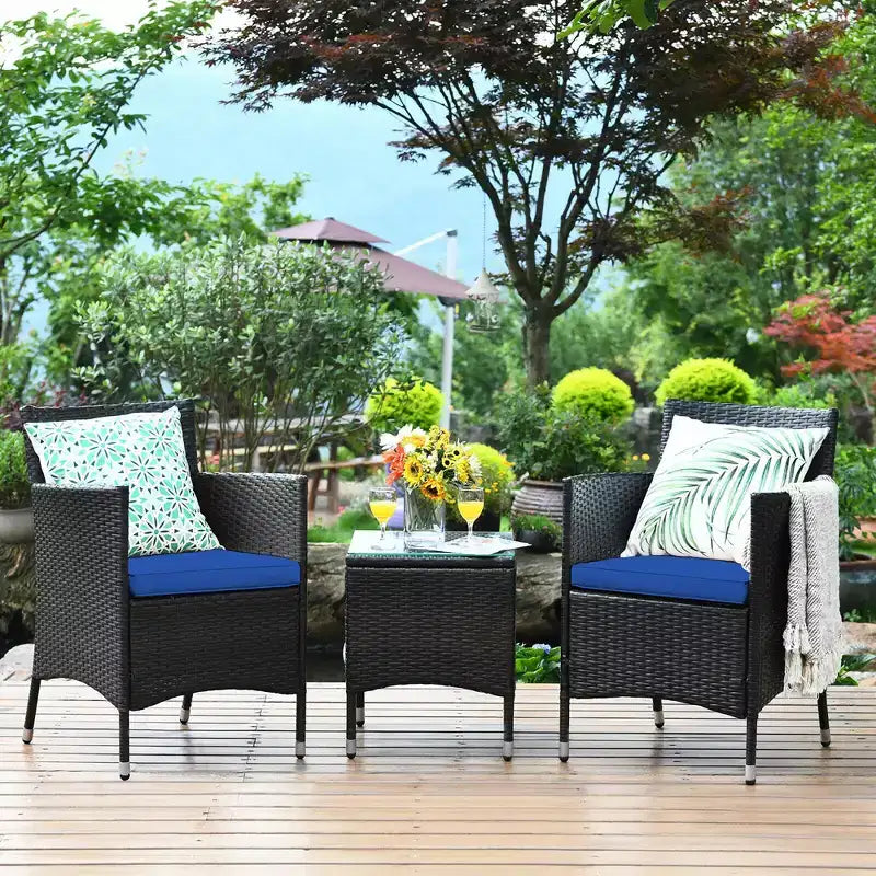 Costway Outdoor 3-teiliges PE Rattan Lounge Set mit Stühlen und Couchtisch für den Garten