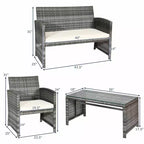 Costway 4-teiliges Rattan-Loungeset Gartensofa mit Kissen, gemischtes graues Polyrattan