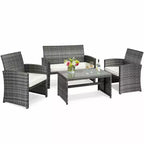 Costway 4-teiliges Rattan-Loungeset Gartensofa mit Kissen, gemischtes graues Polyrattan