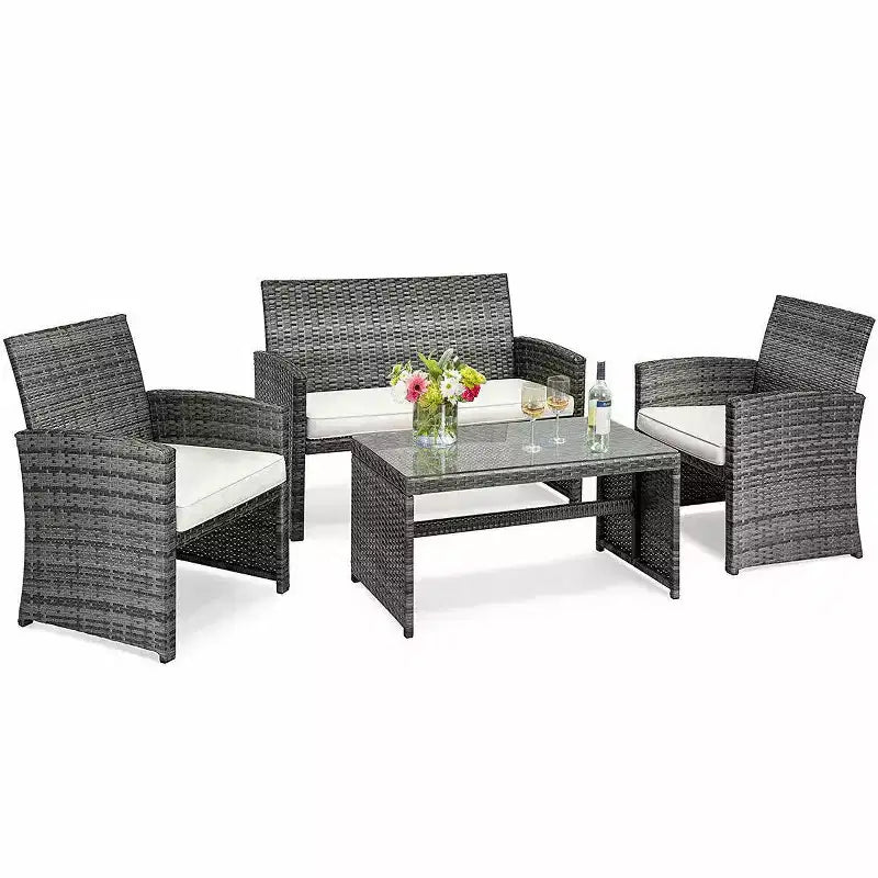 Costway 4-teiliges Rattan-Loungeset Gartensofa mit Kissen, gemischtes graues Polyrattan