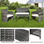 Costway 4-teiliges Rattan-Loungeset Gartensofa mit Kissen, gemischtes graues Polyrattan