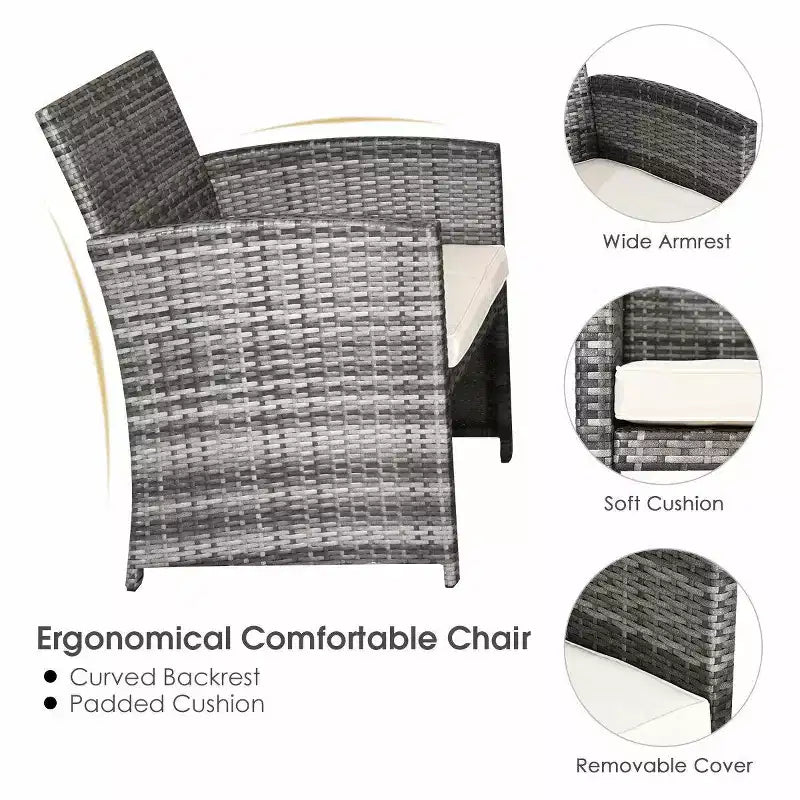 Costway 4-teiliges Rattan-Loungeset Gartensofa mit Kissen, gemischtes graues Polyrattan