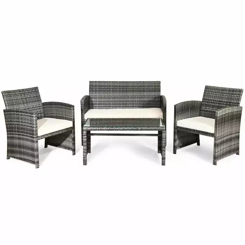 Costway 4-teiliges Rattan-Loungeset Gartensofa mit Kissen, gemischtes graues Polyrattan