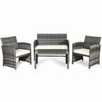 Costway 4-teiliges Rattan-Loungeset Gartensofa mit Kissen, gemischtes graues Polyrattan