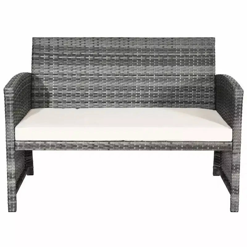 Costway 4-teiliges Rattan-Loungeset Gartensofa mit Kissen, gemischtes graues Polyrattan