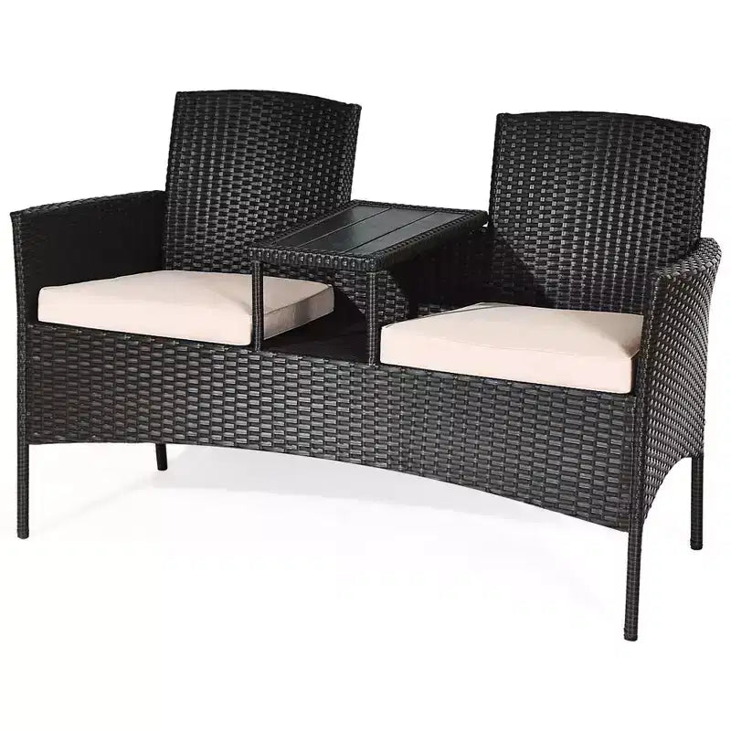 Costway Patentiertes Patio Rattan Lounge Set Zweisitzer Sofa Gepolsterter Couchtisch Mix Braun