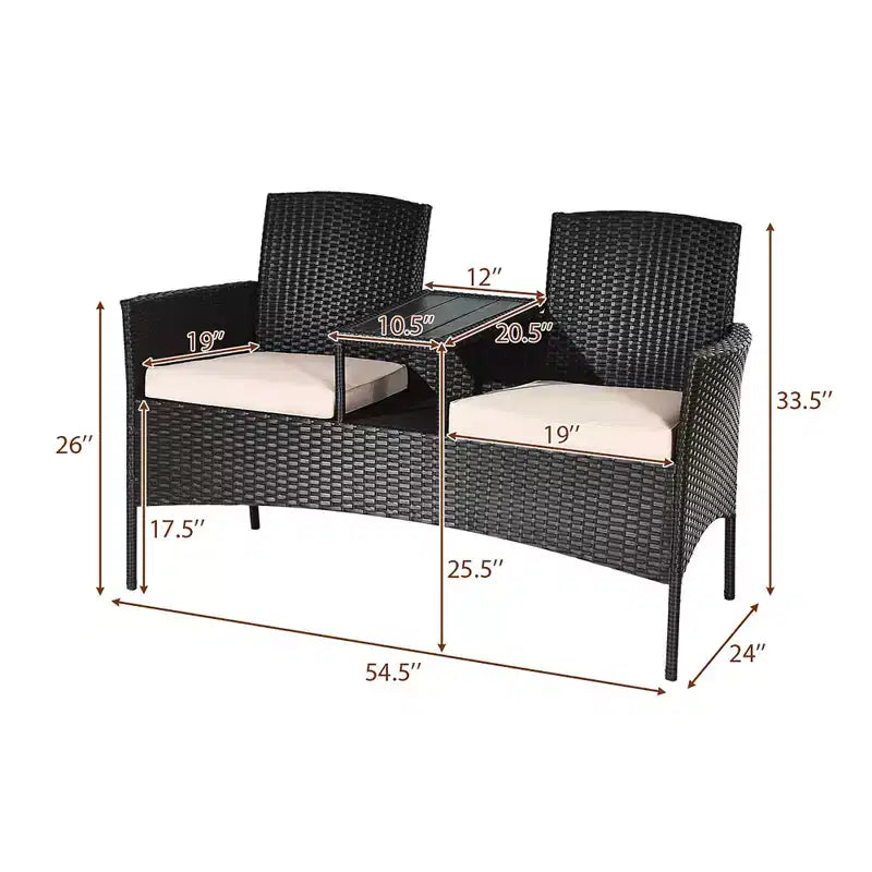 Costway Patentiertes Patio Rattan Lounge Set Zweisitzer Sofa Gepolsterter Couchtisch Mix Braun