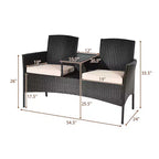 Costway Patentiertes Patio Rattan Lounge Set Zweisitzer Sofa Gepolsterter Couchtisch Mix Braun