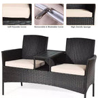 Costway Patentiertes Patio Rattan Lounge Set Zweisitzer Sofa Gepolsterter Couchtisch Mix Braun
