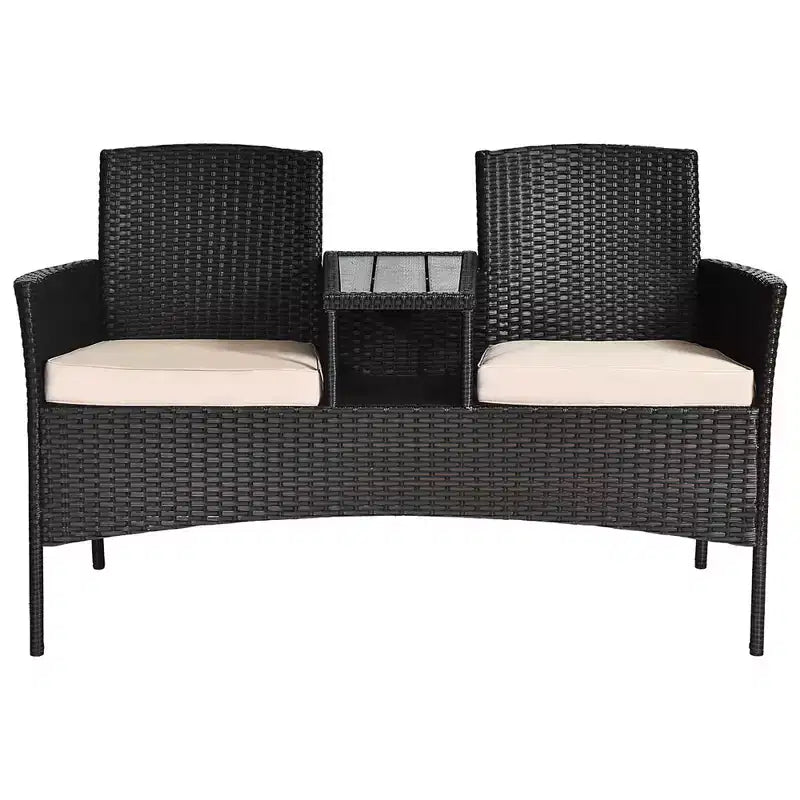 Costway Patentiertes Patio Rattan Lounge Set Zweisitzer Sofa Gepolsterter Couchtisch Mix Braun