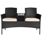 Costway Patentiertes Patio Rattan Lounge Set Zweisitzer Sofa Gepolsterter Couchtisch Mix Braun