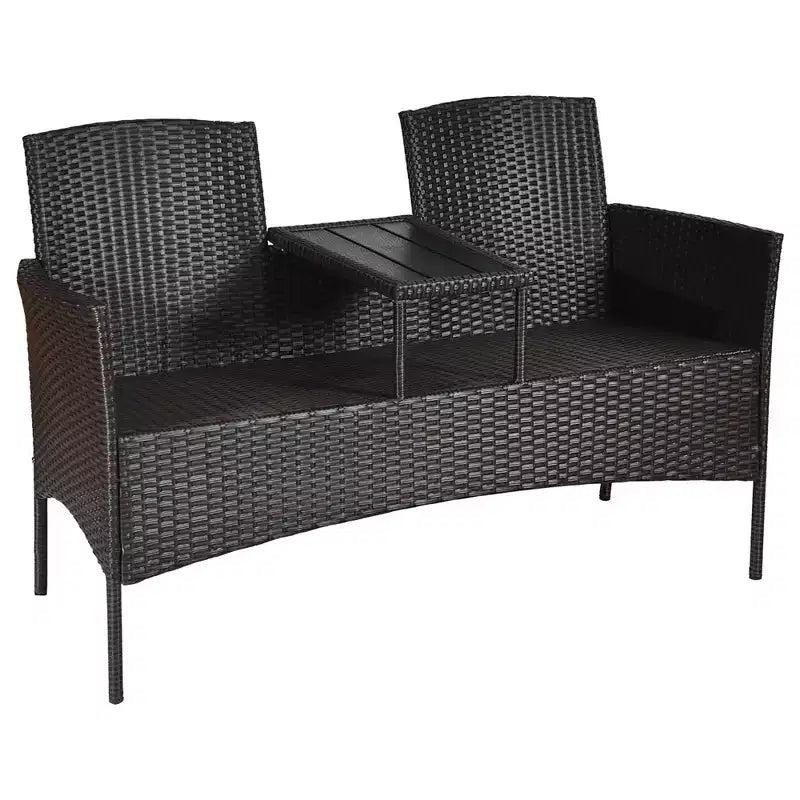 Costway Patentiertes Patio Rattan Lounge Set Zweisitzer Sofa Gepolsterter Couchtisch Mix Braun