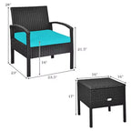 Costway 3-teiliges Terrassen-Rattan-Möbelset Aufbewahrungstisch gepolstertes Sofa Deck Rot\Türkis\Weiß
