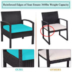 Costway 3-teiliges Terrassen-Rattan-Möbelset Aufbewahrungstisch gepolstertes Sofa Deck Rot\Türkis\Weiß