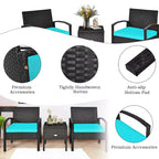 Costway 3-teiliges Terrassen-Rattan-Möbelset Aufbewahrungstisch gepolstertes Sofa Deck Rot\Türkis\Weiß