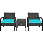Costway 3-teiliges Terrassen-Rattan-Möbelset Aufbewahrungstisch gepolstertes Sofa Deck Rot\Türkis\Weiß
