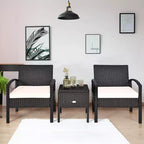 Costway 3-teiliges Terrassen-Rattan-Möbelset Aufbewahrungstisch gepolstertes Sofa Deck Rot\Türkis\Weiß