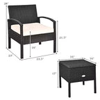 Costway 3-teiliges Terrassen-Rattan-Möbelset Aufbewahrungstisch gepolstertes Sofa Deck Rot\Türkis\Weiß