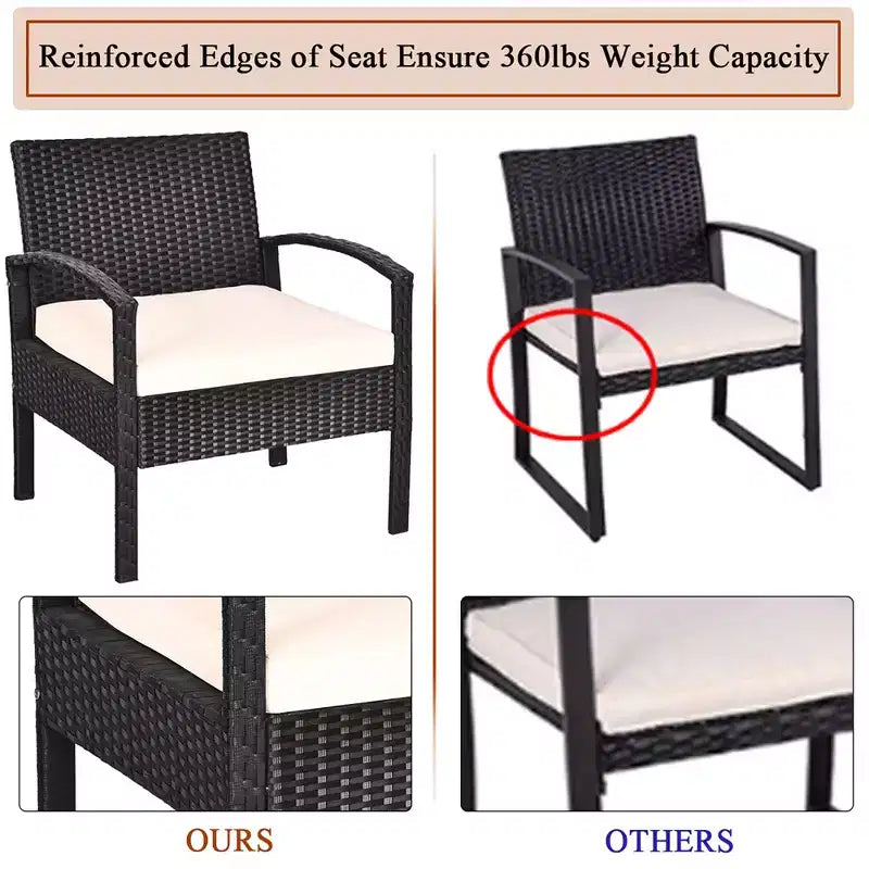 Costway 3-teiliges Terrassen-Rattan-Möbelset Aufbewahrungstisch gepolstertes Sofa Deck Rot\Türkis\Weiß