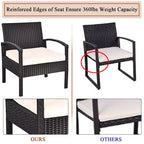 Costway 3-teiliges Terrassen-Rattan-Möbelset Aufbewahrungstisch gepolstertes Sofa Deck Rot\Türkis\Weiß