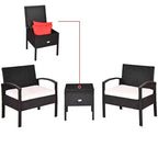 Costway 3-teiliges Terrassen-Rattan-Möbelset Aufbewahrungstisch gepolstertes Sofa Deck Rot\Türkis\Weiß
